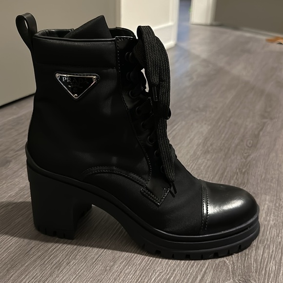 PRADA Brushed Leather and Re-Nylon Laced Booties - Picture 8 of 16